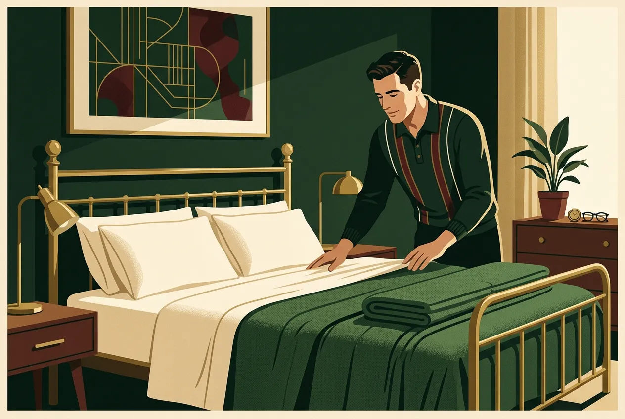 A man making his bed in the morning — discipline as a tiny first win.