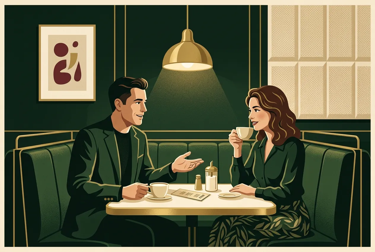 A man stating a clear preference to a woman at a cafe — warm and direct.
