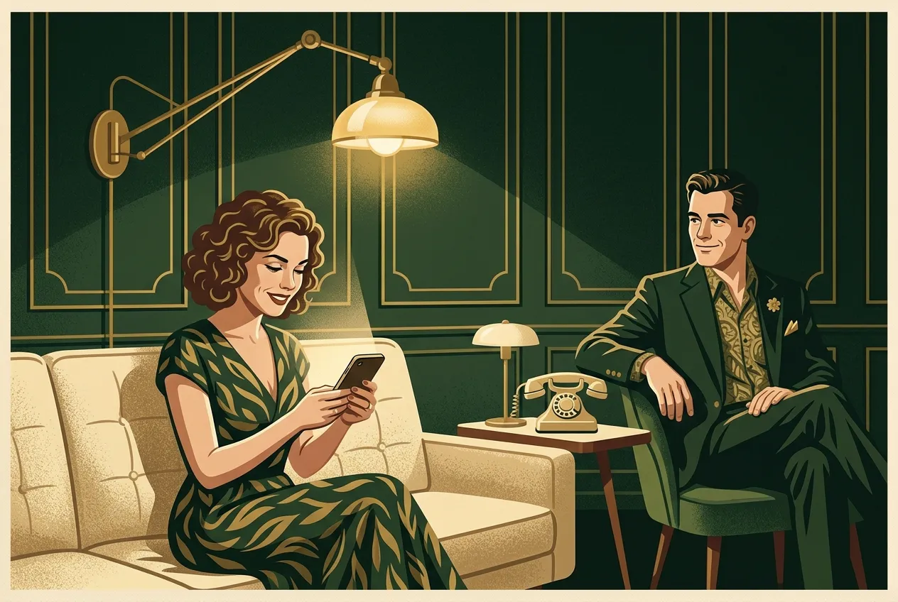 A woman texting later on a cream couch — his number worked without pressure.