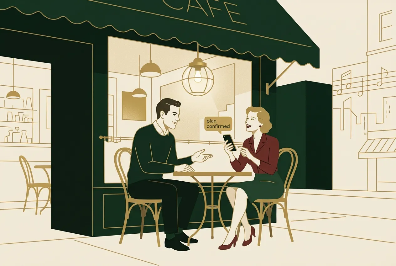 A man and woman meeting for the plan he set over text.