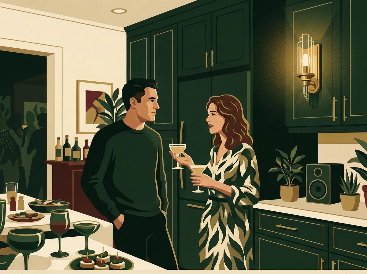 Close card crop of attentive conversation between a man and a woman.