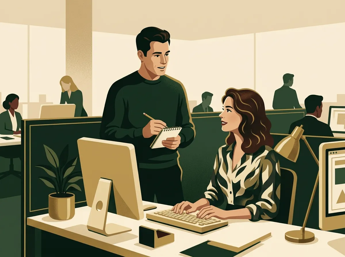 Close card crop of a composed first-week desk moment.